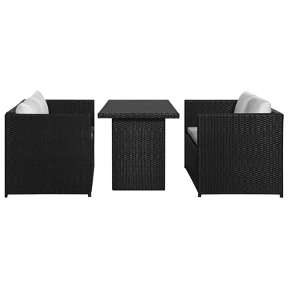Set Divani da Giardino 3 pz con Cuscini in Polyrattan Nero | homemem39