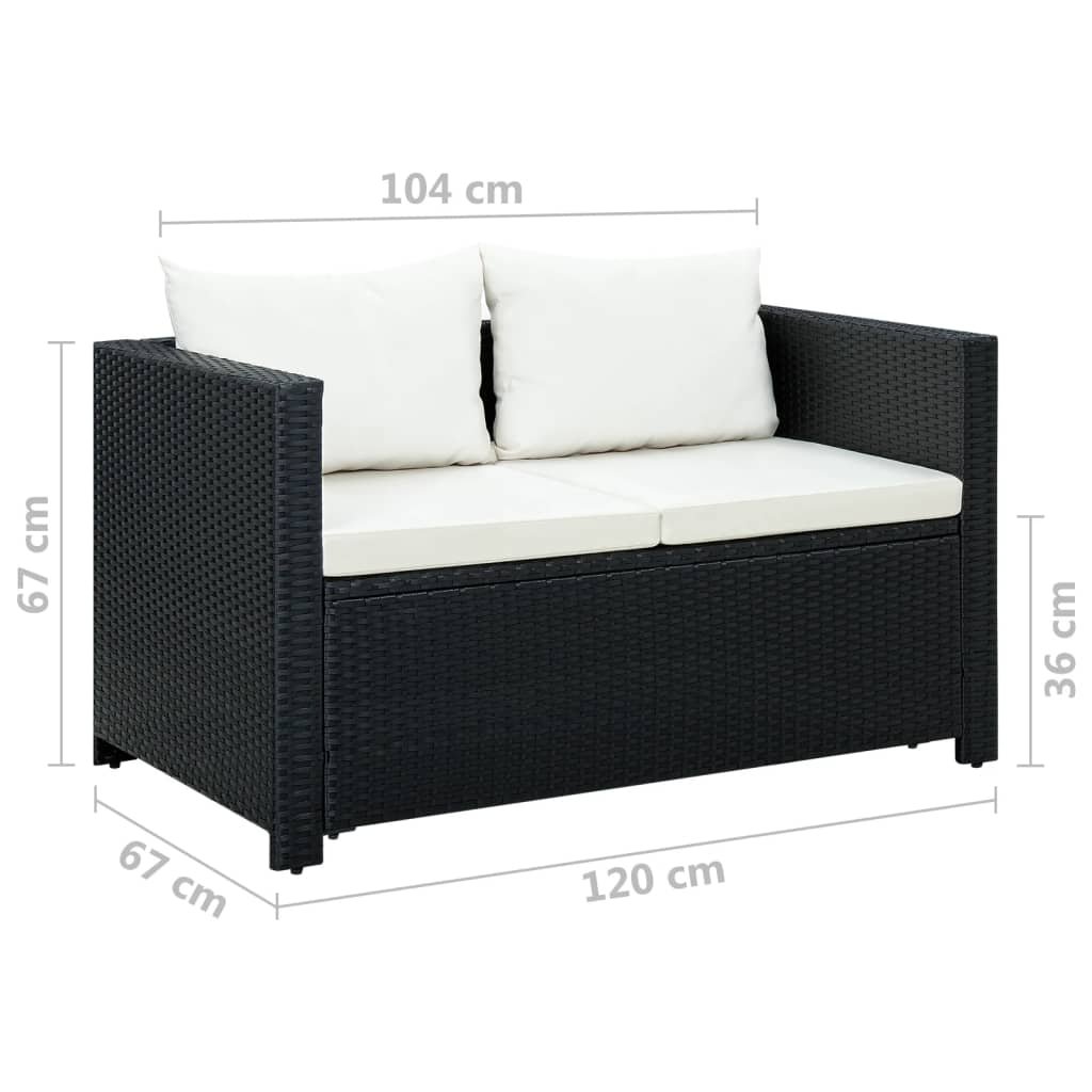 Set Divani da Giardino 3 pz con Cuscini in Polyrattan Nero | homemem39