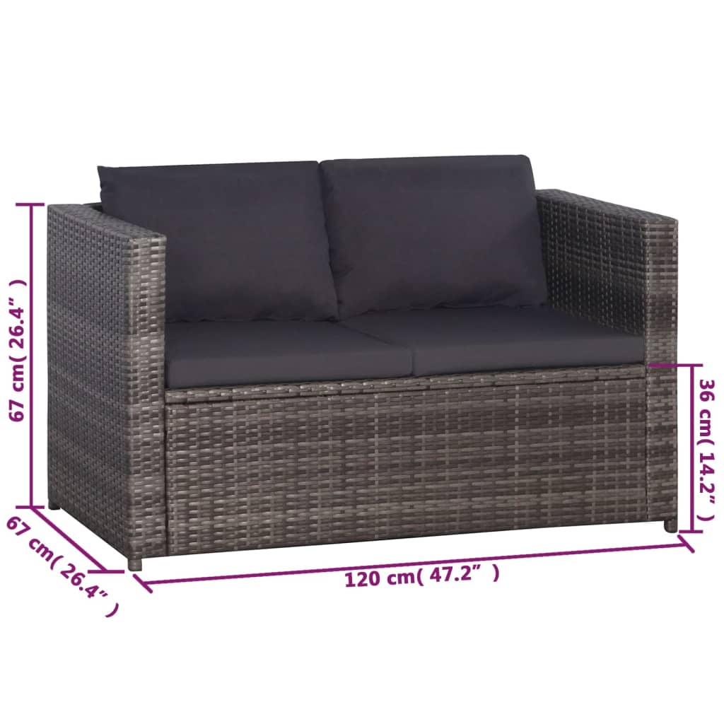 Set da Bistrot 3 pz con Cuscini in Polyrattan Grigio - homemem39