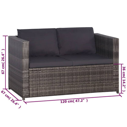 Set da Bistrot 3 pz con Cuscini in Polyrattan Grigio - homemem39