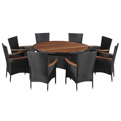 Set di Mobili 9 pcs Nero e Crema polyrattan