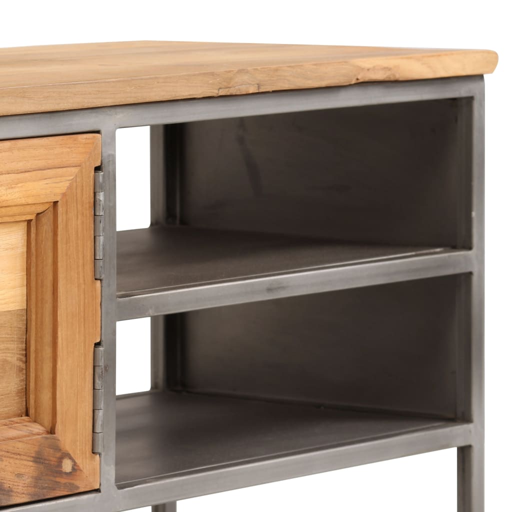 Mobile Porta TV in Teak Recuperato e Acciaio 120x30x40 cm - homemem39
