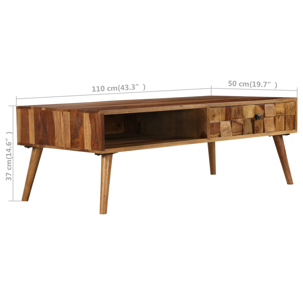 Tavolino da Caffè Legno Massello con Finitura Ambra 110x50x37cm | homemem39