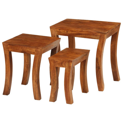 Tavolini Impilabili 3 pz Massello di Acacia 50x35x50 cm Marrone
