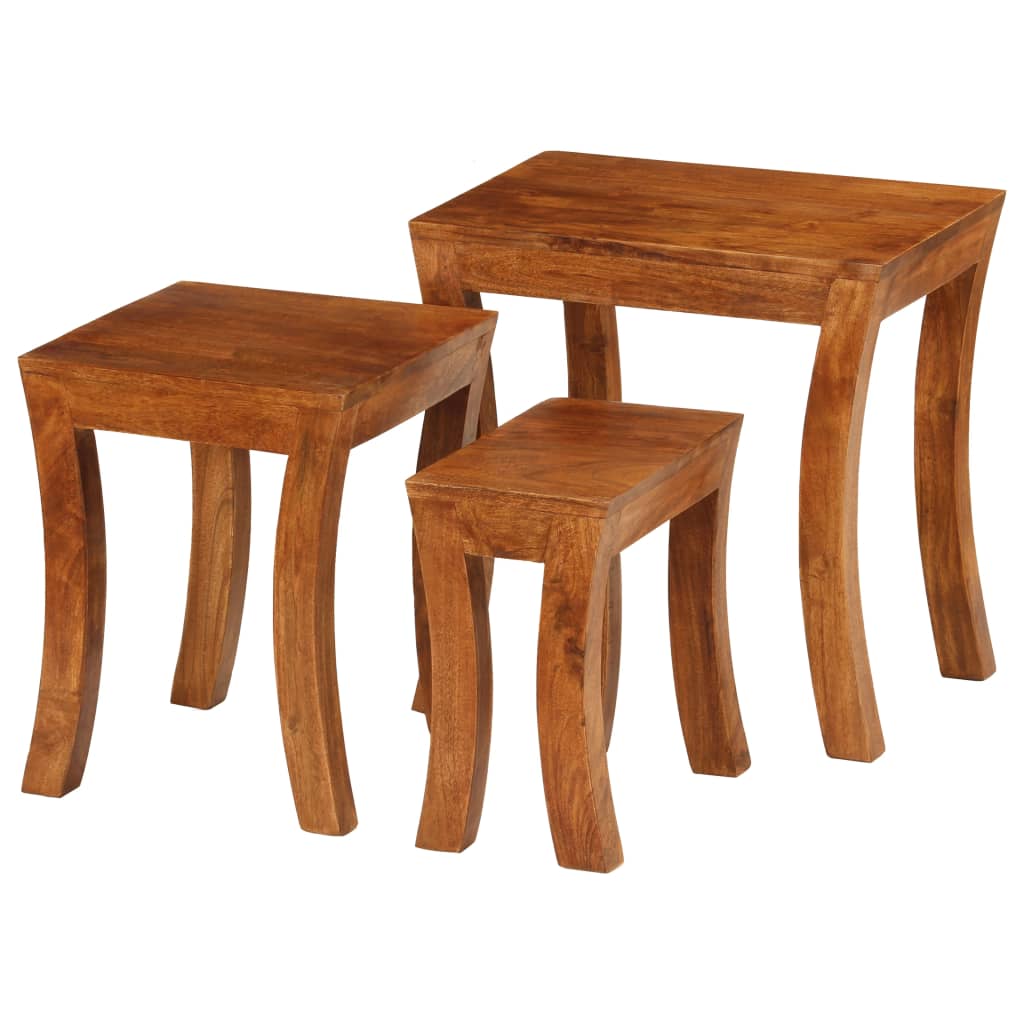 Tavolini Impilabili 3 pz Massello di Acacia 50x35x50 cm Marrone
