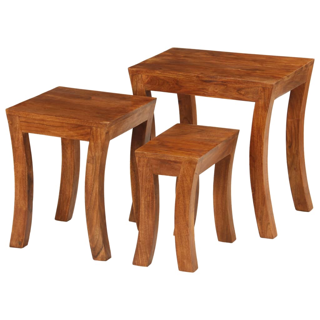 Tavolini Impilabili 3 pz Massello di Acacia 50x35x50 cm Marrone