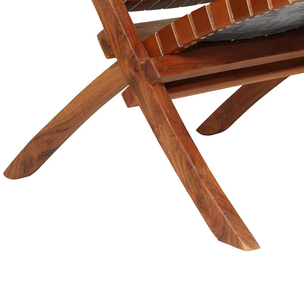 Sedia Pieghevole a Strisce Incrociate Marrone in Vera Pelle | homemem39