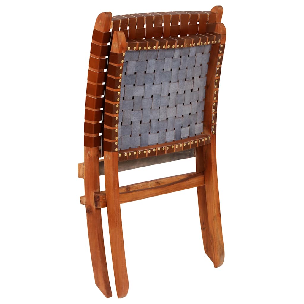 Sedia Pieghevole a Strisce Incrociate Marrone in Vera Pelle | homemem39