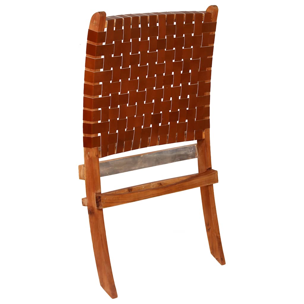 Sedia Pieghevole a Strisce Incrociate Marrone in Vera Pelle | homemem39