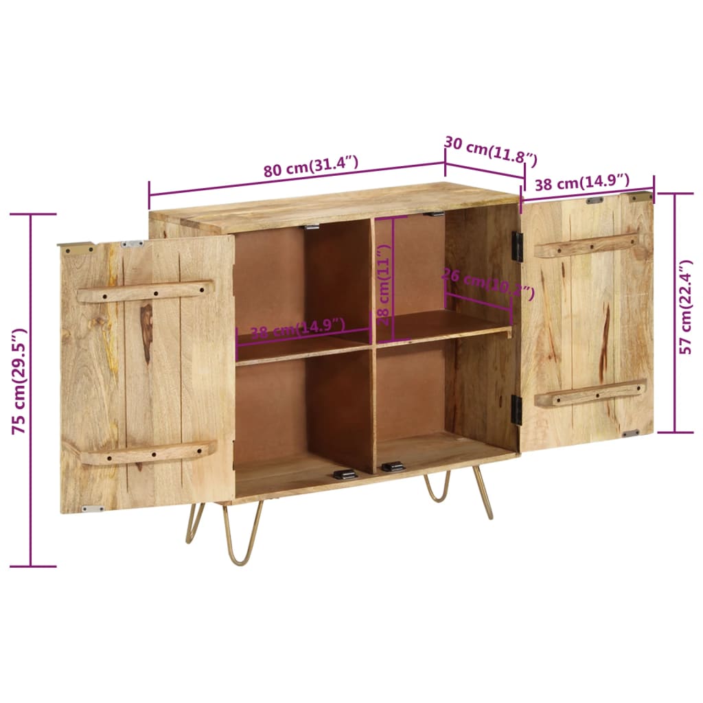 Credenza 80x30x75 cm in Legno Massello di Mango