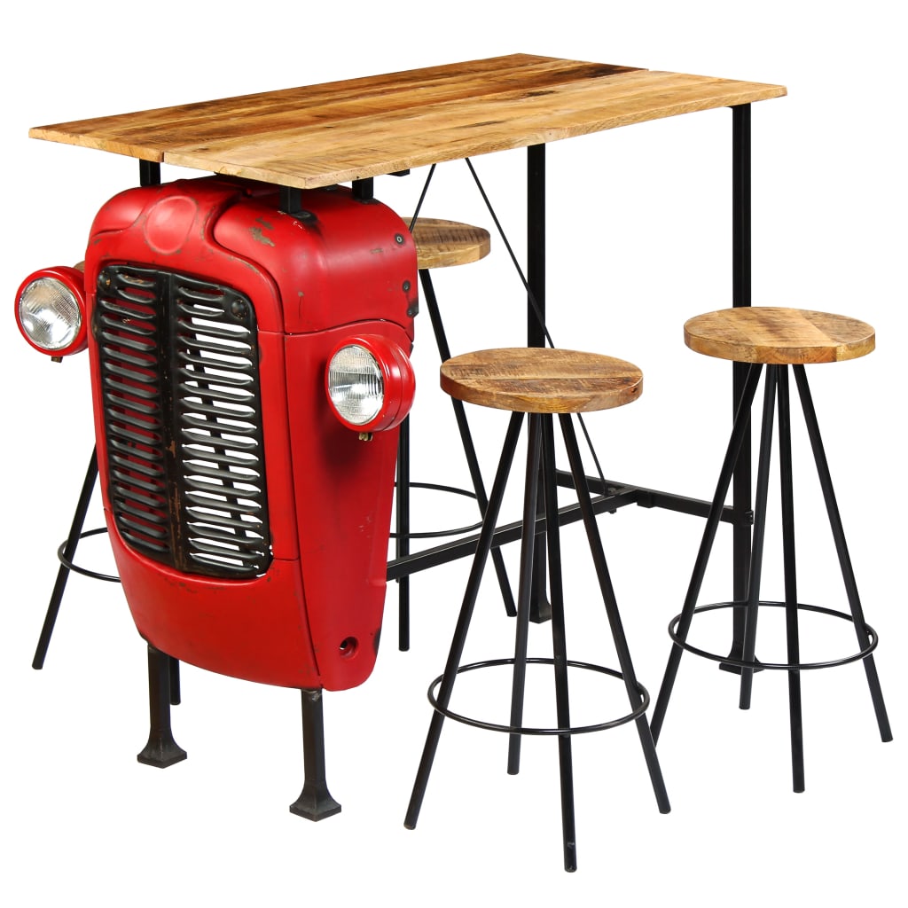 Set da Bar 5 pz in Legno Massello di Mango 120x60x107 cm