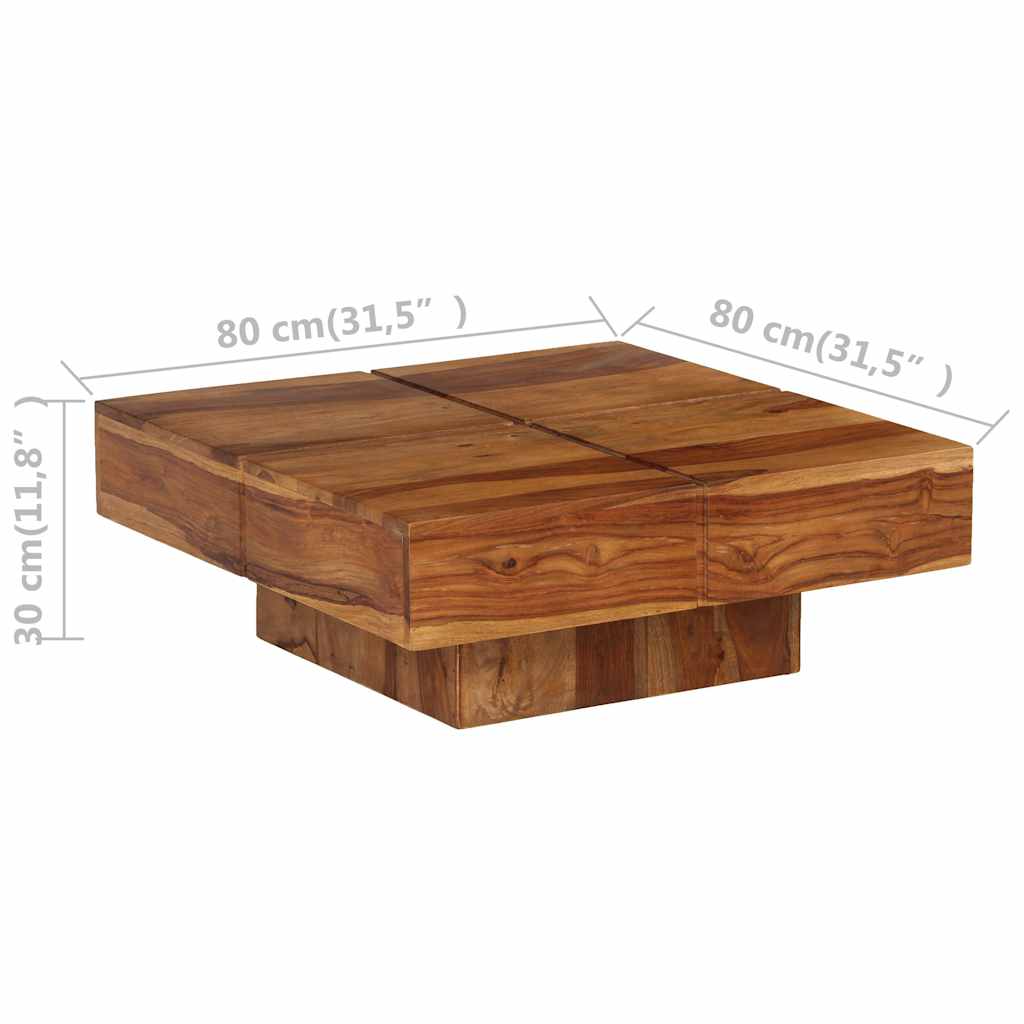 Tavolino da Salotto 80x80x30 cm in Legno Massello di Acacia