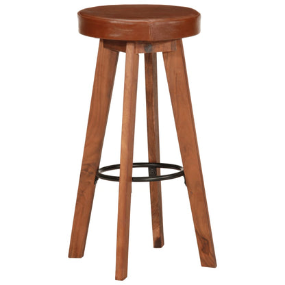 Sgabelli da Bar 2 pz in Vera Pelle e Legno Massello di Acacia | homemem39