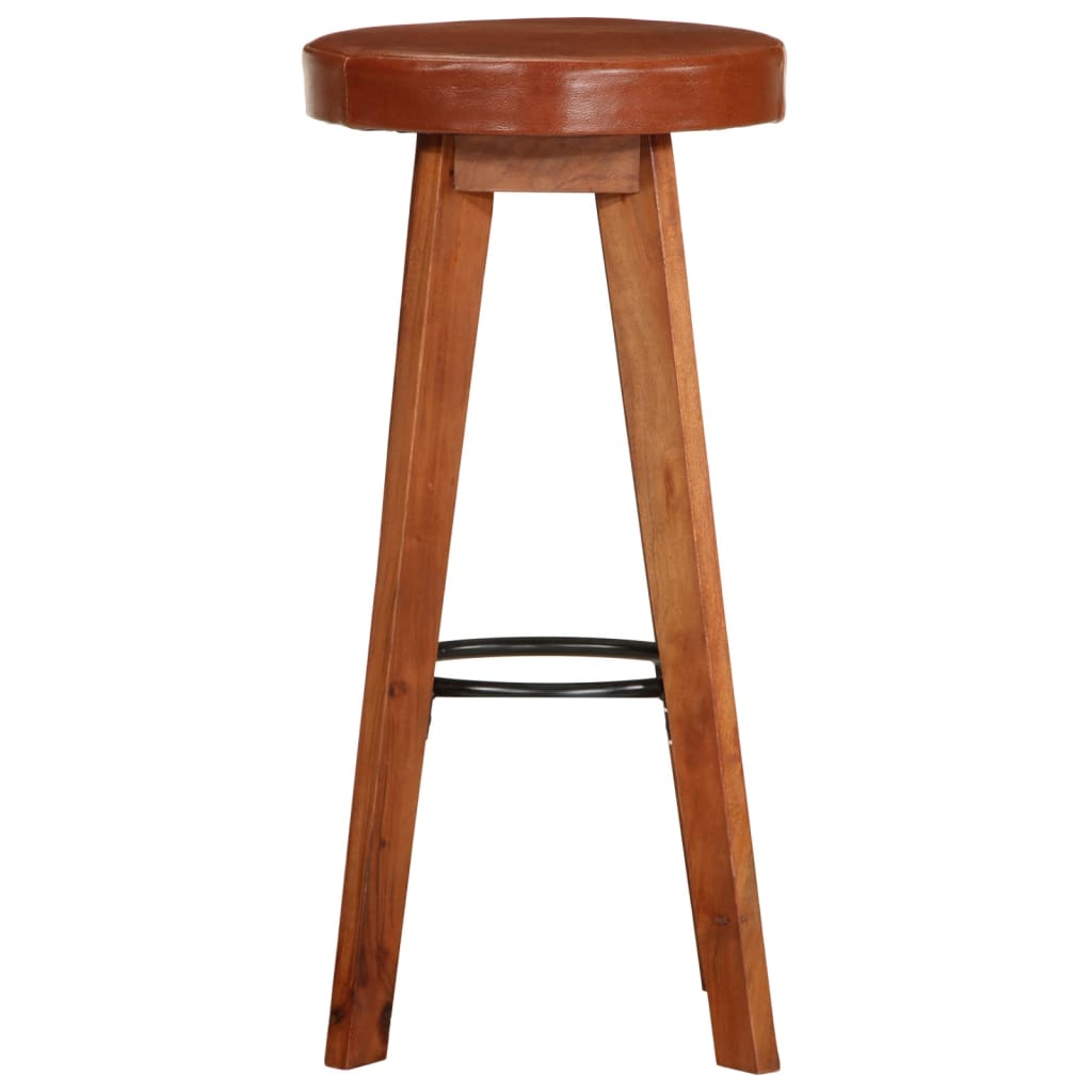 Sgabelli da Bar 2 pz in Vera Pelle e Legno Massello di Acacia | homemem39