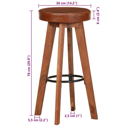 Sgabelli da Bar 2 pz in Vera Pelle e Legno Massello di Acacia | homemem39