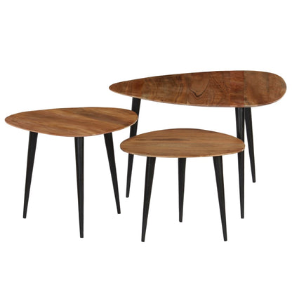 Set Tavolini da Salotto 3 pz in Legno Massello d'Acacia