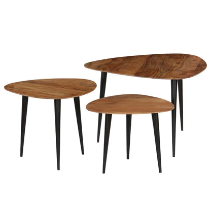 Set Tavolini da Salotto 3 pz in Legno Massello d'Acacia
