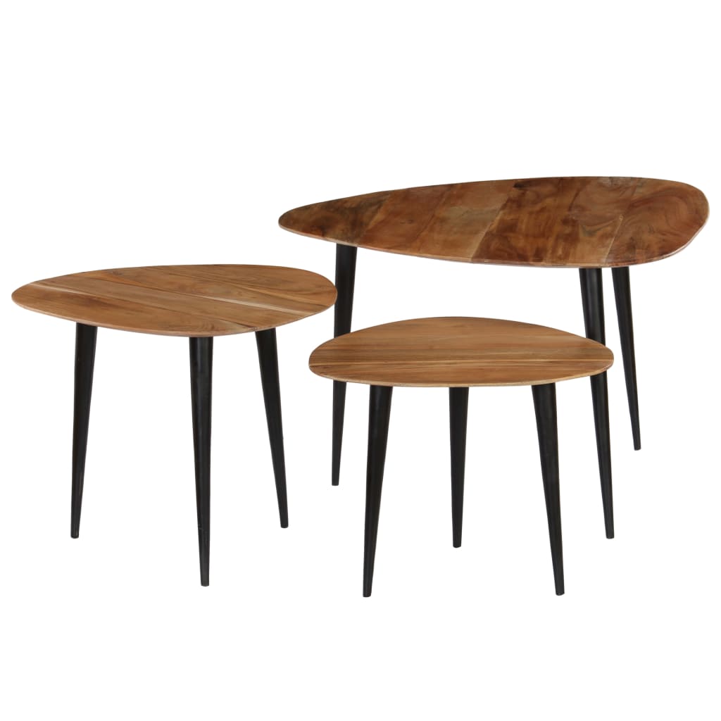 Set Tavolini da Salotto 3 pz in Legno Massello d'Acacia