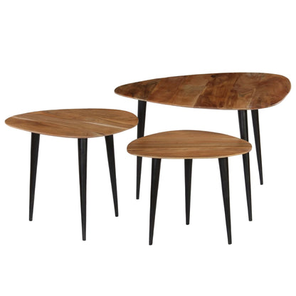 Set Tavolini da Salotto 3 pz in Legno Massello d'Acacia
