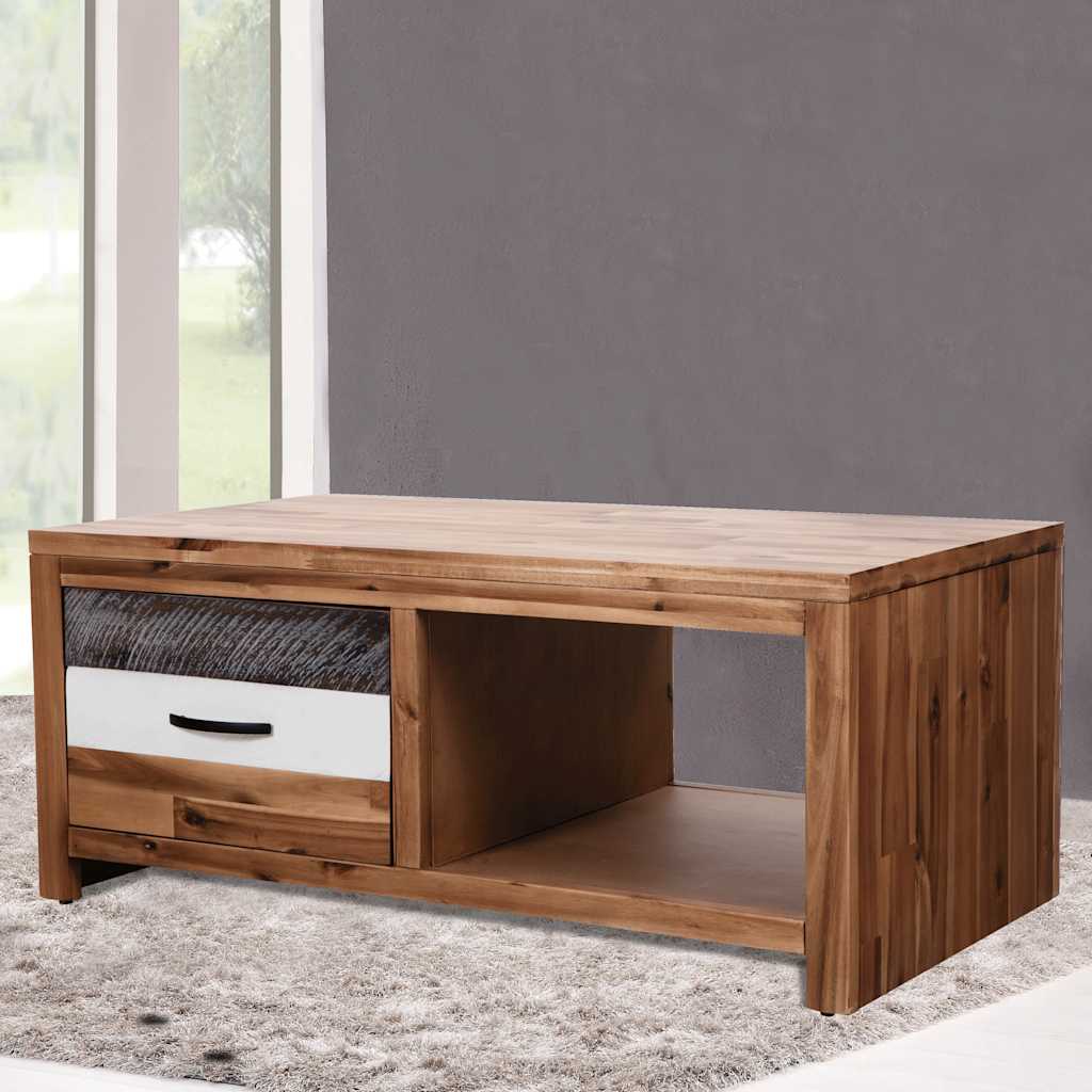 Tavolino da Salotto in Legno Massello d'Acacia 90x50x37,5 cm