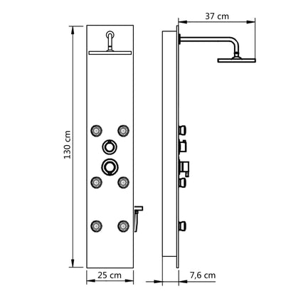 Pannello Doccia in Vetro 25x44,6x130 cm Bianco - homemem39