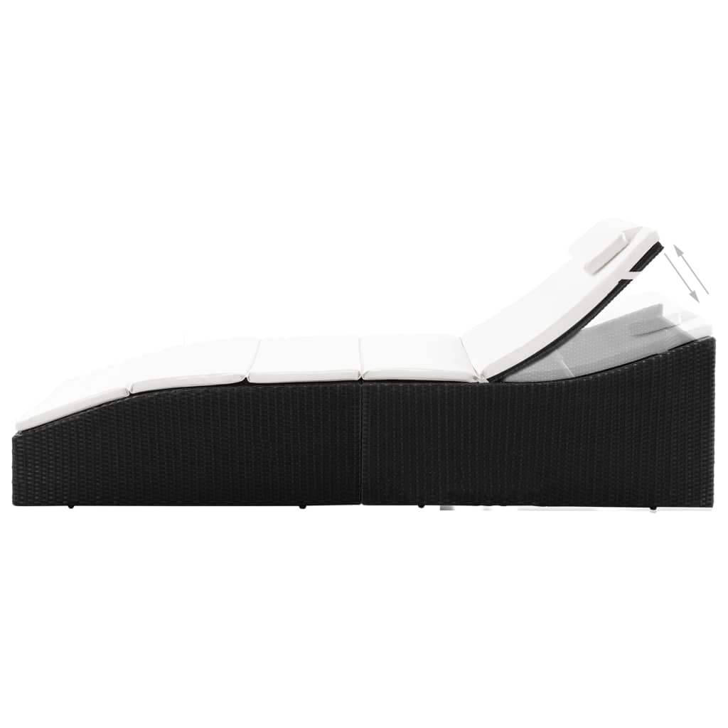 Lettino con Cuscino in Polyrattan Nero | homemem39