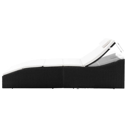 Lettino con Cuscino in Polyrattan Nero | homemem39