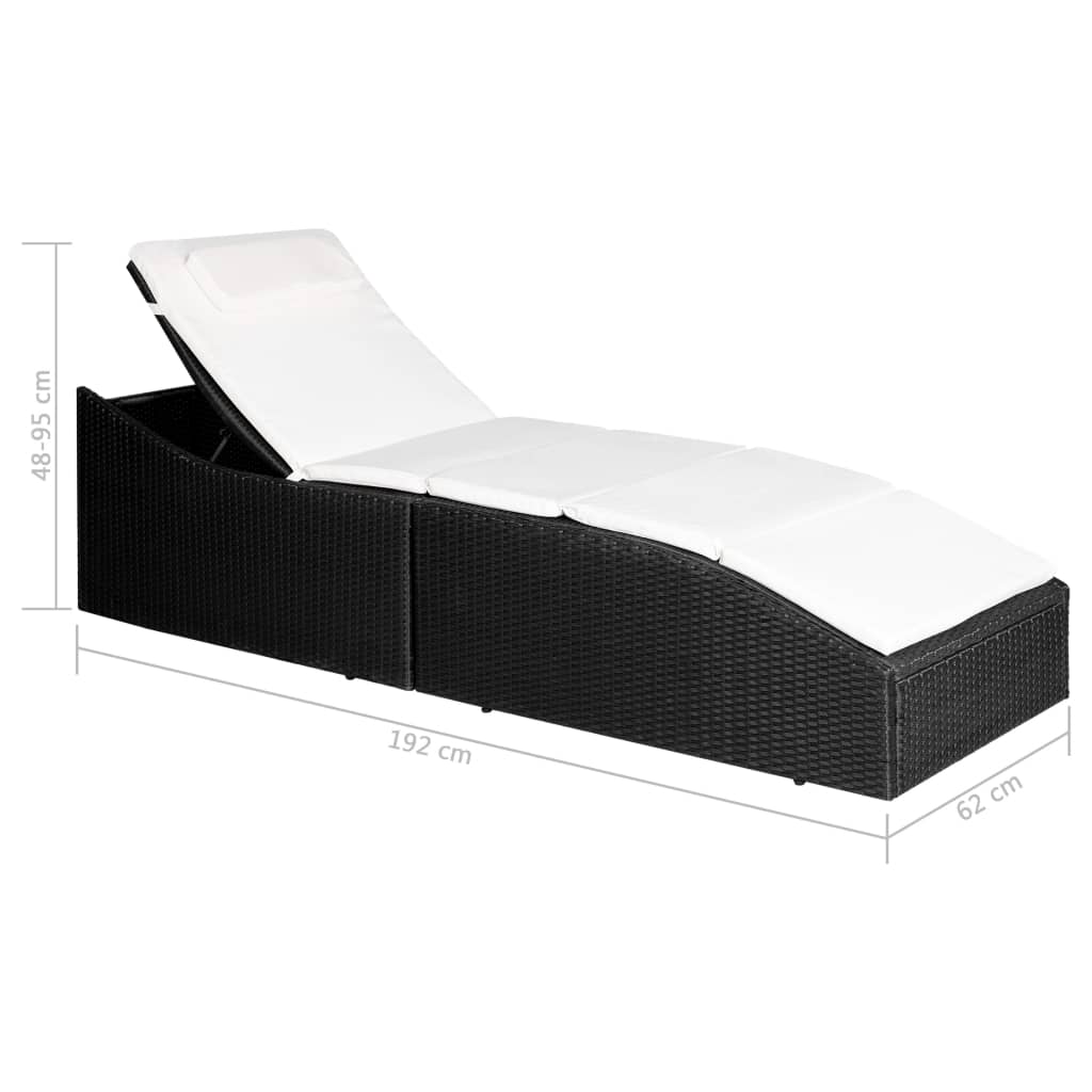 Lettino con Cuscino in Polyrattan Nero | homemem39