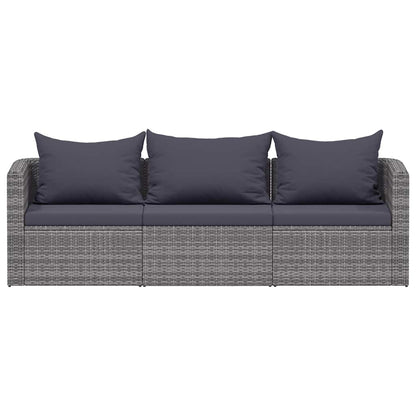 Set Divani da Giardino 3 pz con Cuscini Grigio in Polyrattan