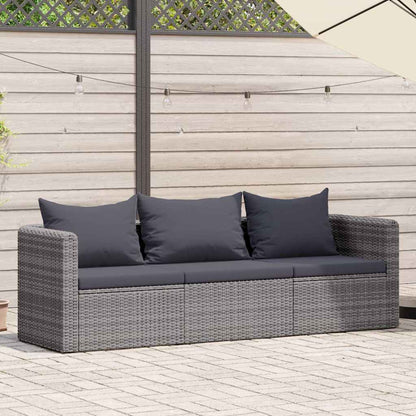 Set Divani da Giardino 3 pz con Cuscini Grigio in Polyrattan
