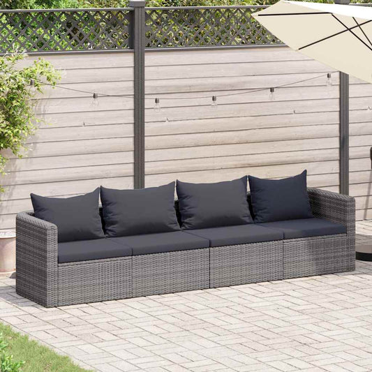 Set Divani da Giardino 4 pz con Cuscini Grigio in Polyrattan