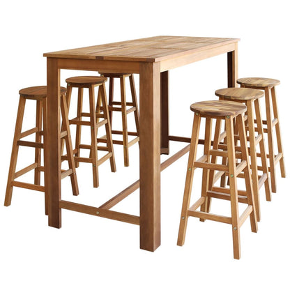 Tavolo e Sgabelli Bar Set 7 pz in Legno Massello di Acacia - homemem39