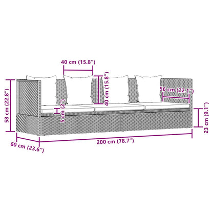 Lettino da Giardino Grigio 200x60 cm in Polyrattan