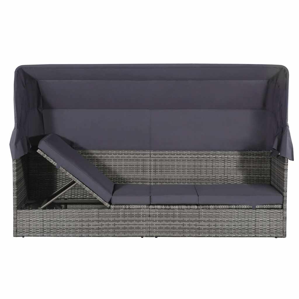 Lettino da Giardino con Tettuccio Grigio 205x62 cm Polyrattan | homemem39