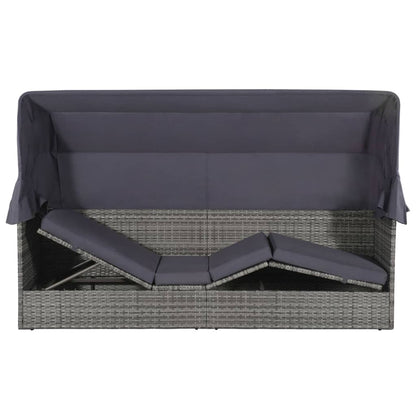 Lettino da Giardino con Tettuccio Grigio 205x62 cm Polyrattan | homemem39