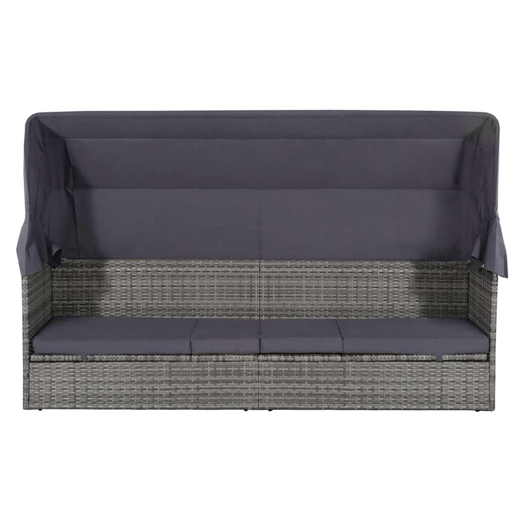 Lettino da Giardino con Tettuccio Grigio 205x62 cm Polyrattan | homemem39