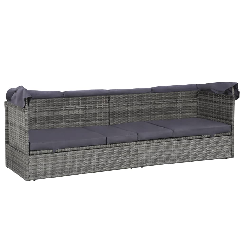 Lettino da Giardino con Tettuccio Grigio 205x62 cm Polyrattan | homemem39