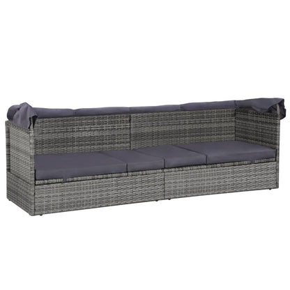 Lettino da Giardino con Tettuccio Grigio 205x62 cm Polyrattan | homemem39