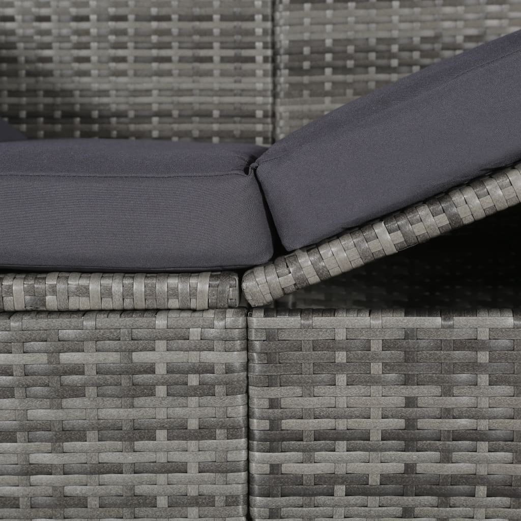 Lettino da Giardino con Tettuccio Grigio 205x62 cm Polyrattan | homemem39