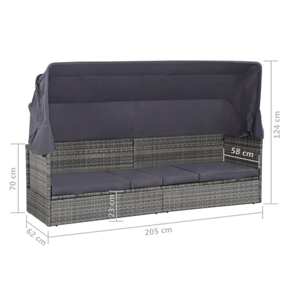 Lettino da Giardino con Tettuccio Grigio 205x62 cm Polyrattan | homemem39