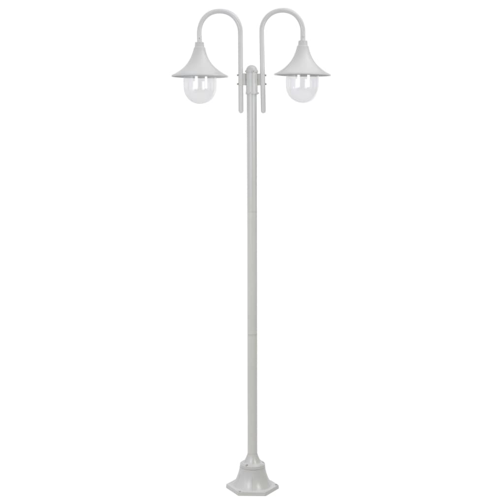 Lampione da Giardino E27 220 cm Alluminio 2 Lampade Bianco - homemem39