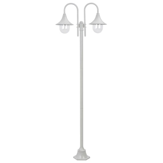 Lampione da Giardino E27 220 cm Alluminio 2 Lampade Bianco - homemem39