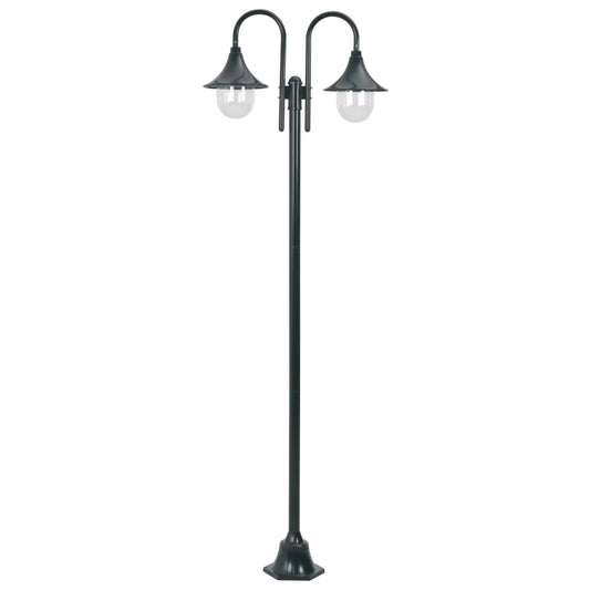 Lampione da Giardino E27 220 cm Alluminio 2 Lampade Verde Scuro - homemem39