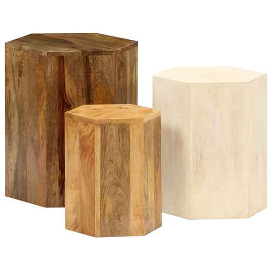 Set Tavolini da Salotto 3 pz in Legno Massello di Mango | homemem39