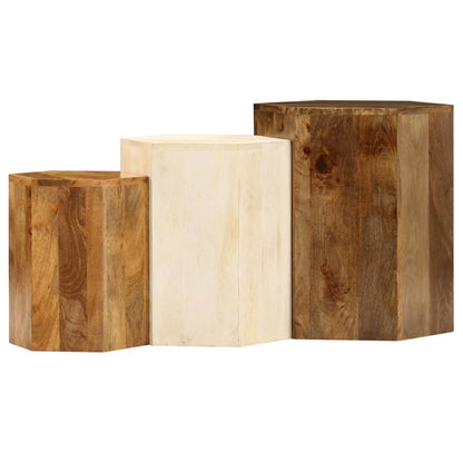 Set Tavolini da Salotto 3 pz in Legno Massello di Mango