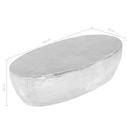 Tavolino da Salotto 100x50x28cm Argento in Alluminio Martellato | homemem39