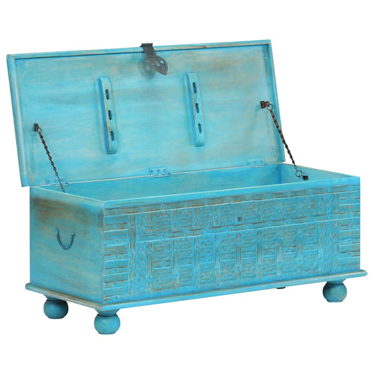 Cassapanca in Legno Massello di Mango Blu 100x40x41 cm - homemem39