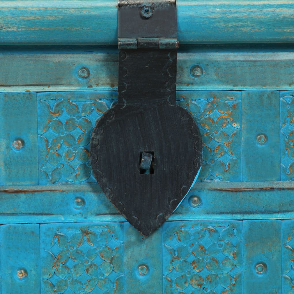 Cassapanca in Legno Massello di Mango Blu 100x40x41 cm - homemem39