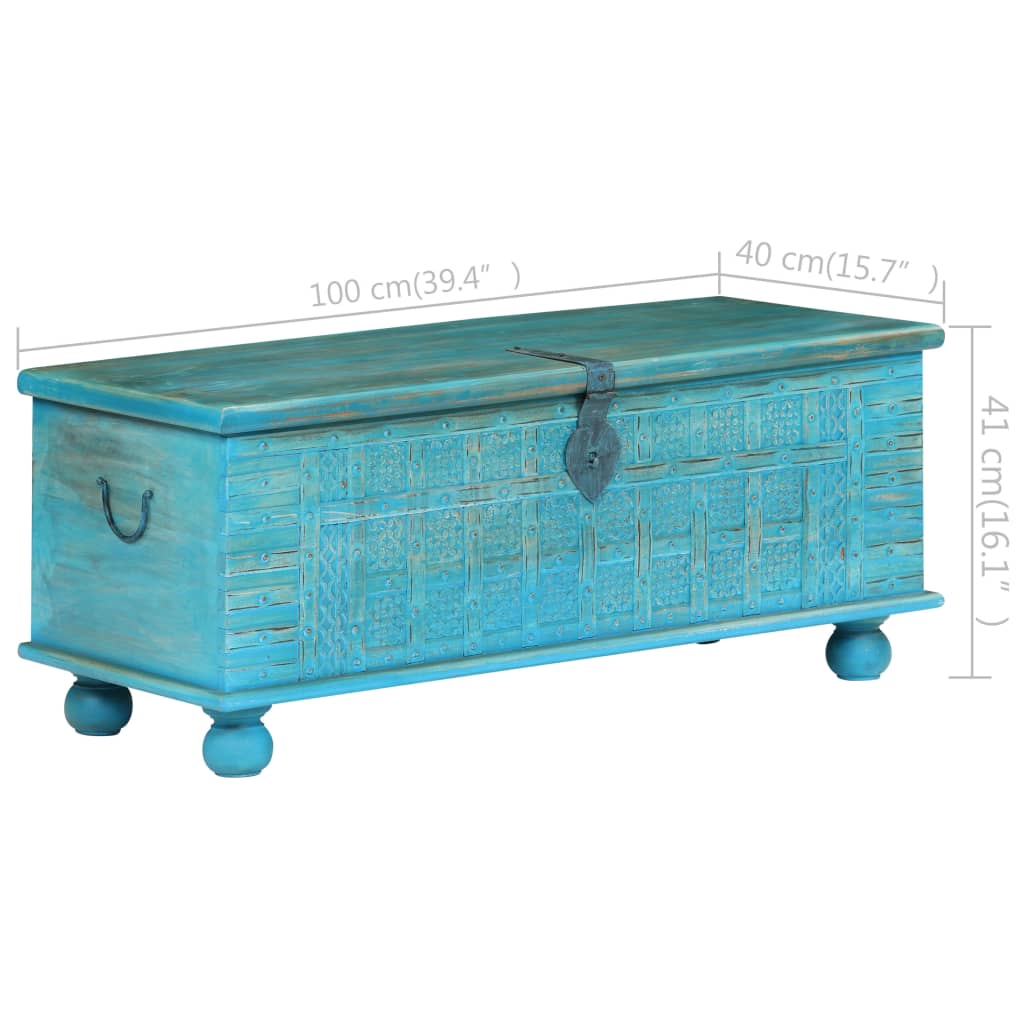 Cassapanca in Legno Massello di Mango Blu 100x40x41 cm - homemem39