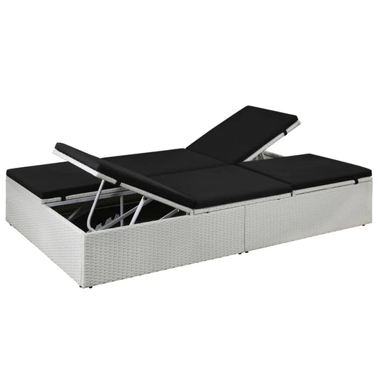 Lettino Prendisole con Cuscino in Polyrattan Nero - homemem39
